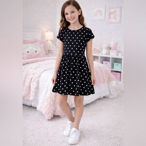 George Girl’s Black Heart Print Short Sleeve Skater Dress Size L (10/12)